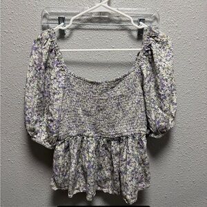 Floral Smocked Women's Top - Purple and White
